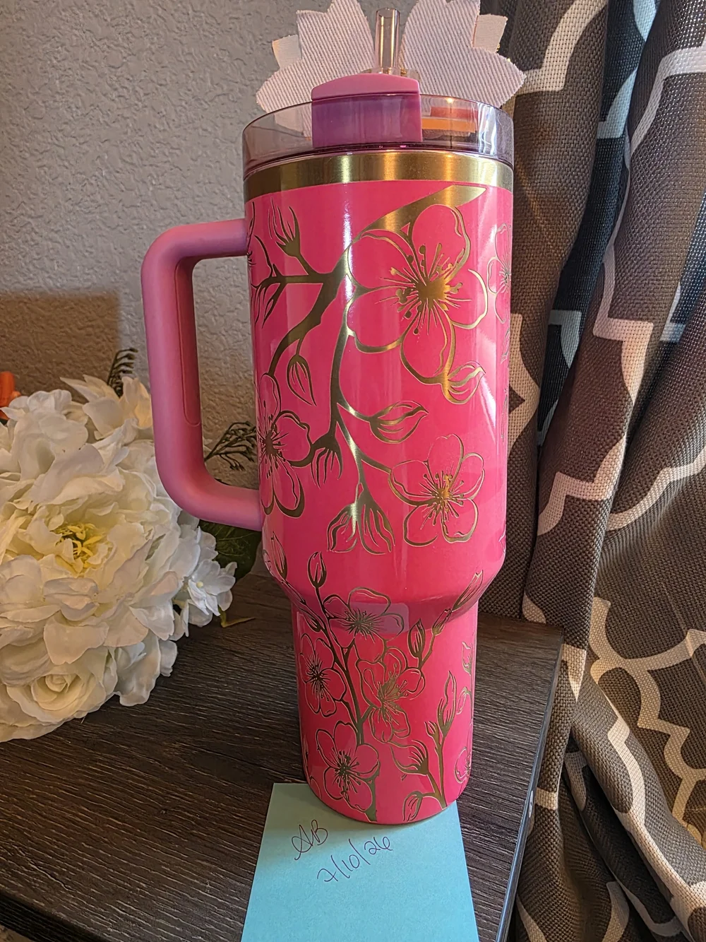 Stanley Pink Parade 40oz With A Floral Engraving